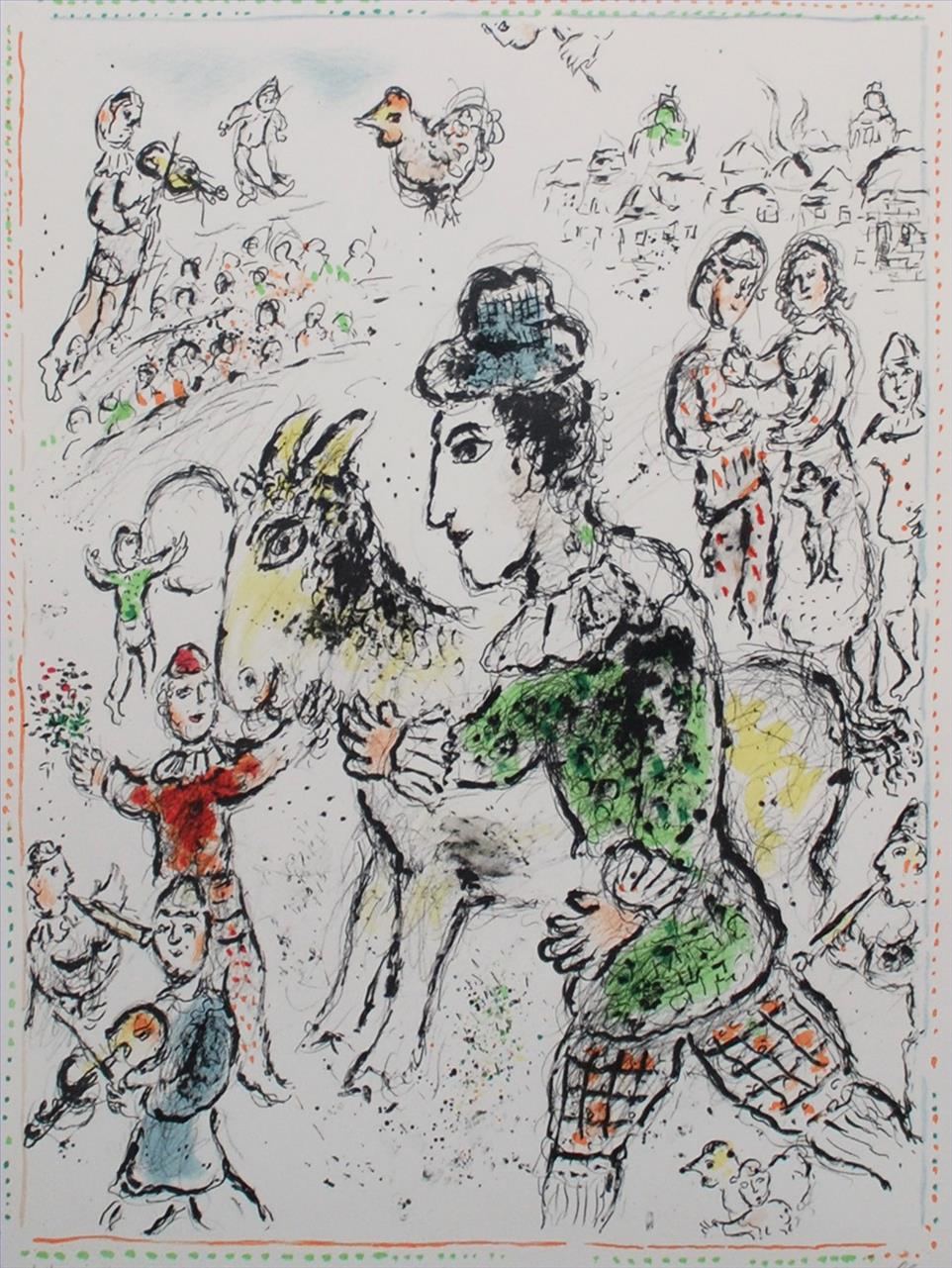 Clown mit dem gelben Ziegen Zeitgenossen Marc Chagall Ölgemälde